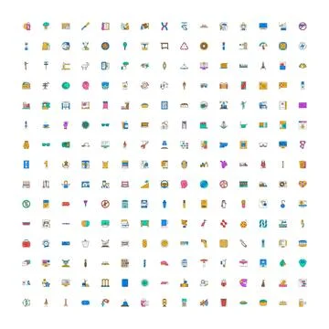 Collection of various colorful vector line icons and pictograms 스톡 일러스트
