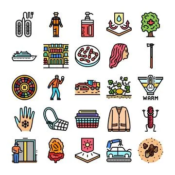 Collection of various colorful vector line icons Stock Illustration