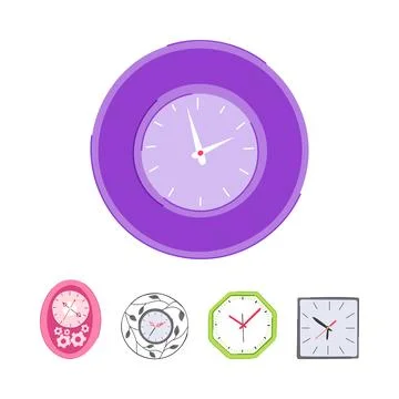 Collection of various colorful wall clocks designs Stock Illustration