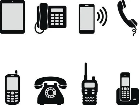 Collection of Various Communication Devices and Telephone Icons for Digital.. Ilustração Stock
