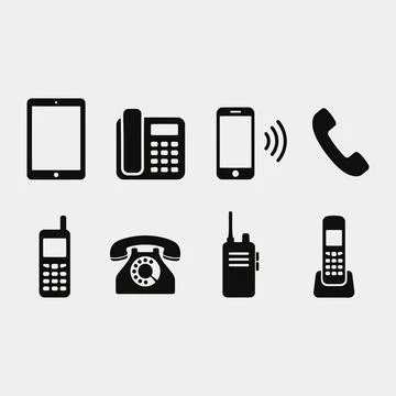 Collection of Various Communication Devices and Telephone Icon Set Flat Vecto Ilustração Stock