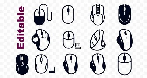 Collection of various computer mouse illustrations in different shapes and d Illustrazione stock