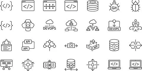 Collection of various devops and development related icons Stockillustratie