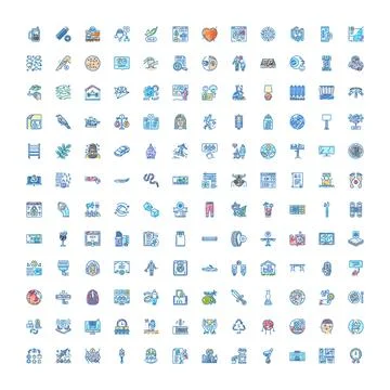 Collection of various digital doodle line icons 스톡 일러스트