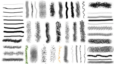 Collection of various digital paint brush strokes and artistic textures on .. Stock-Illustration