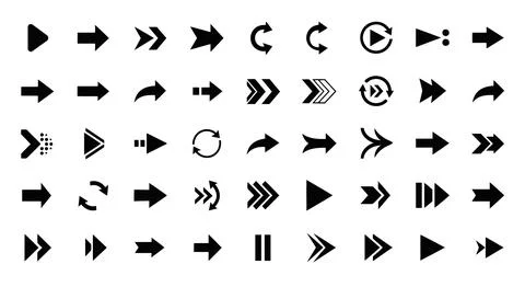A collection of various directional arrows and symbols used in user interface Stock Illustration