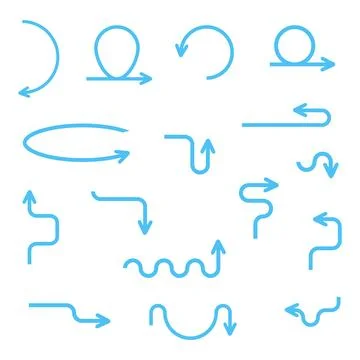 Collection of various directional arrows. Wavy, circular, and bent arrow icon Stock Illustration