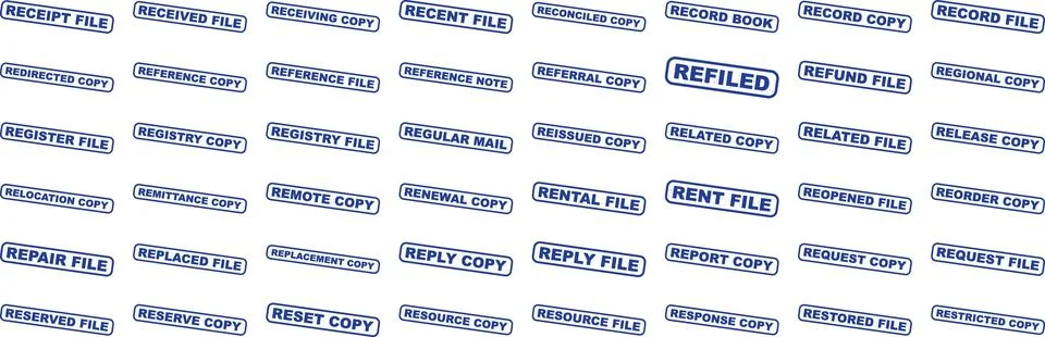 Collection of various document stamps and labels including refilled rent fi.. イラスト素材