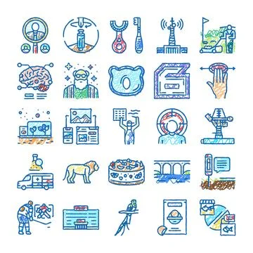 Collection of various doodle hand drawn concepts and symbols Illustrazione stock
