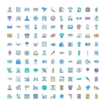 Collection of various doodle icons representing diverse themes Stock Illustration