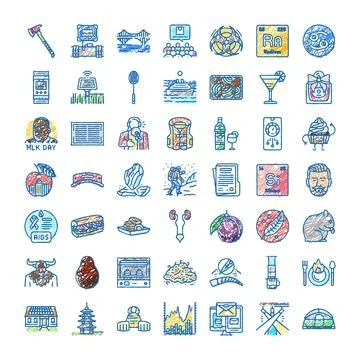 Collection of various doodle line icon concepts Stock Illustration