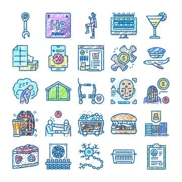 Collection of various doodle sketch colored icons Illustrazione stock