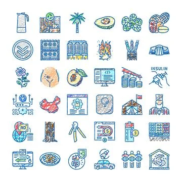 Collection of various doodle sketch crayon line drawing icons Stock Illustration