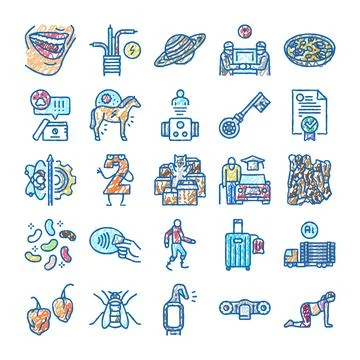 Collection of various doodle sketch icon concepts Stock Illustration