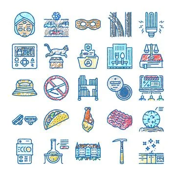 Collection of various doodle sketch illustrations icon set Stock Illustration