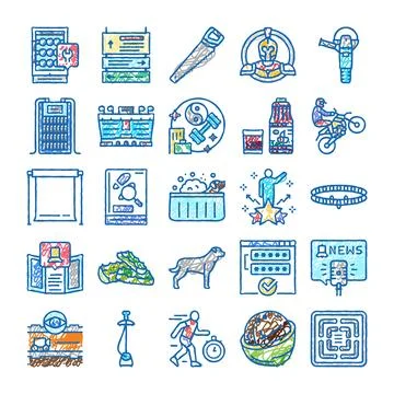 Collection of various doodle sketch web icons Stock Illustration