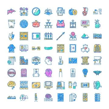 Collection of various doodle style drawn icons and symbols Stock Illustration