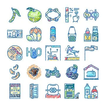 Collection of various doodle style icons illustrating diverse life concepts Stock Illustration