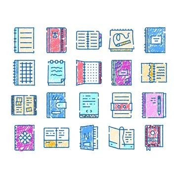 Collection of various doodle styled notebooks and journals Stock Illustration