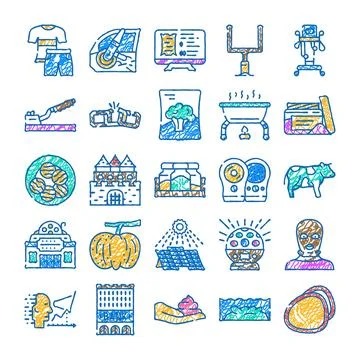 Collection of various doodle styled universal icons Stock Illustration
