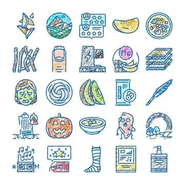 Collection of various doodle web icons set Ilustración de archivo