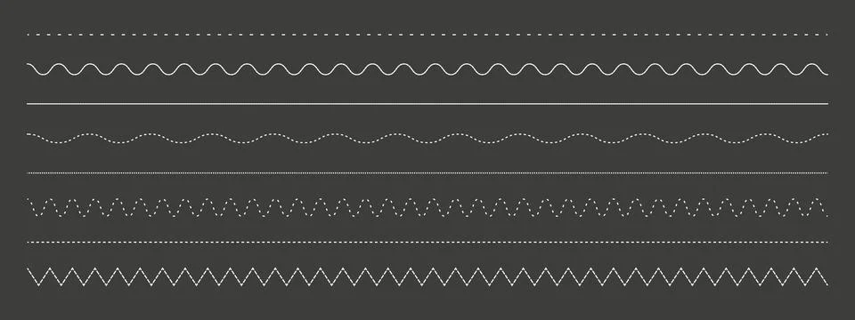 Collection of various dotted and zigzag lines on dark background Stock Illustration