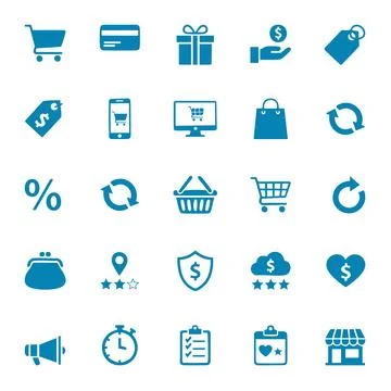 Collection of various ecommerce and finance icons in blue color vector Stock Illustration