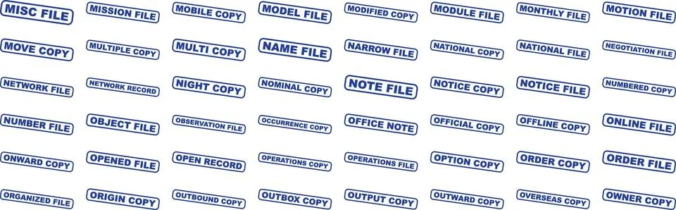 Collection of various file labels with blue outlines showcasing different t.. イラスト素材