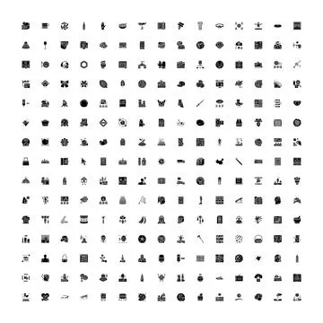 Collection of various flat black icon glyphs 스톡 일러스트