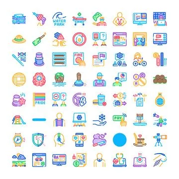 Collection of various flat design icons illustrating modern concepts Stock Illustration
