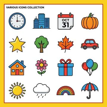Collection of Various Flat Icons for Design and Education. Stock Illustration