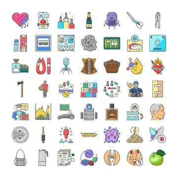 Collection of various flat icons representing diverse concepts Stock Illustration