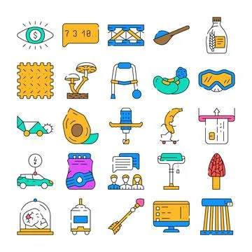 Collection of various flat line design icons illustrating diverse concepts Stock Illustration