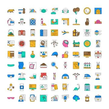 Collection of various flat line icons depicting business and technology イラスト素材