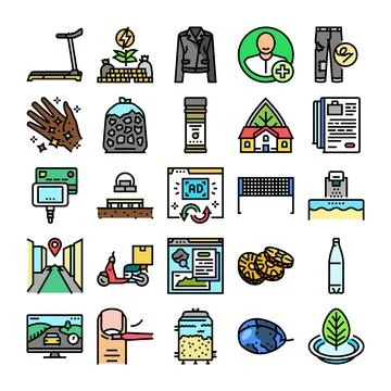 Collection of various flat line icons lifestyle technology Stock Illustration