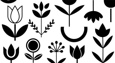 Collection of various flower silhouettes Stock Illustration