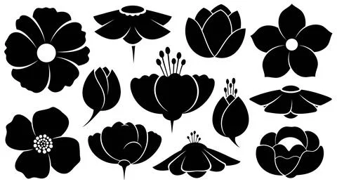 Collection of various flower silhouettes Stock Illustration
