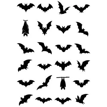 Collection of Various Flying and Hanging Bat Silhouettes for Halloween Design Иллюстрация
