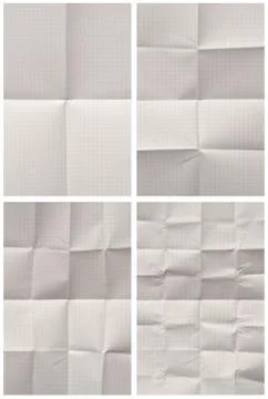 Collection of various folded blank graph paper on white background. each one Stock Photos