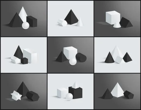 Collection of Various Geometric Figures and Prisms Illustrazione stock