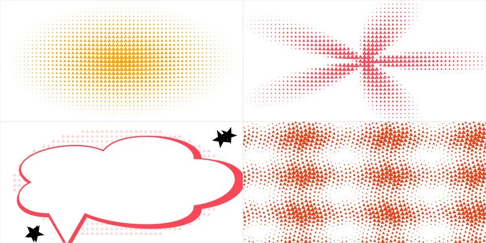 Collection of Various Geometric Halftone Patterns and Speech Bubble Graphics Stock Illustration