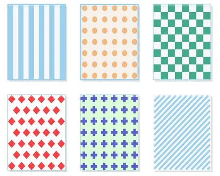 Collection of various geometric pattern designs featuring stripes dots chec.. Ilustración de archivo
