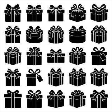 Collection of Various Gift Box Icons for Holidays and Celebrations in Flat .. Illustrazione stock
