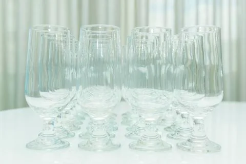 Collection of various glasses for water and juice isolated on white, Stock Photos
