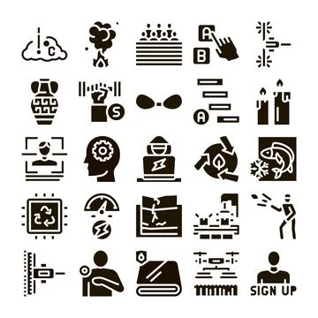 Collection of various glyph icons representing abstract concepts Stock Illustration