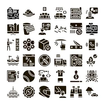 Collection of various glyph icons for web design Stock Illustration