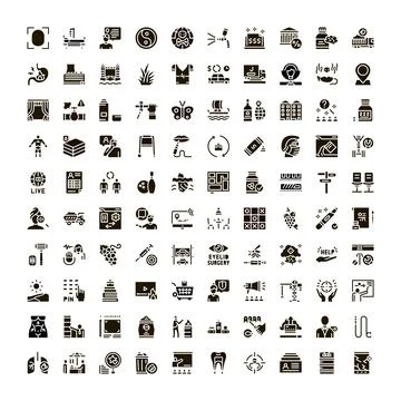 Collection of various glyph icons for web and application Stock Illustration