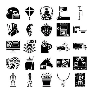 Collection of various glyph icons for web and mobile Illustrazione stock