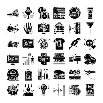 Collection of various glyph icons for web design Illustrazione stock