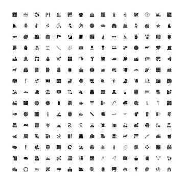 Collection of various glyph icons on white background Illustrazione stock